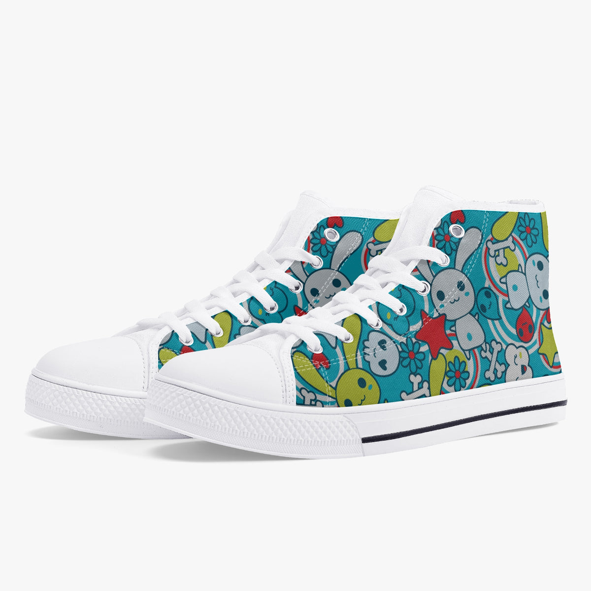 Crake High Top The Rabbits laced custom prints canvas shoes