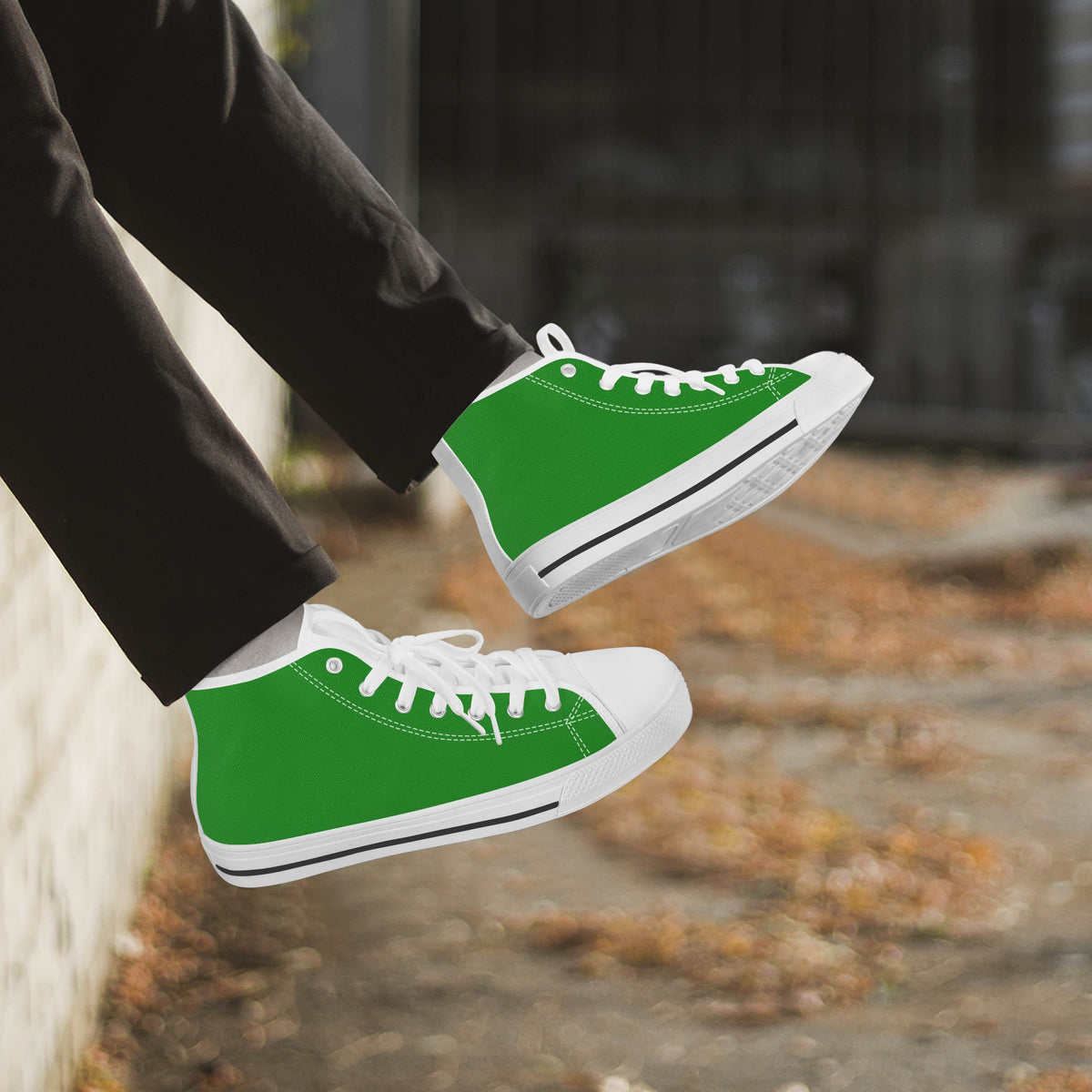 Crake High Top Green laced high top plain color canvas shoes