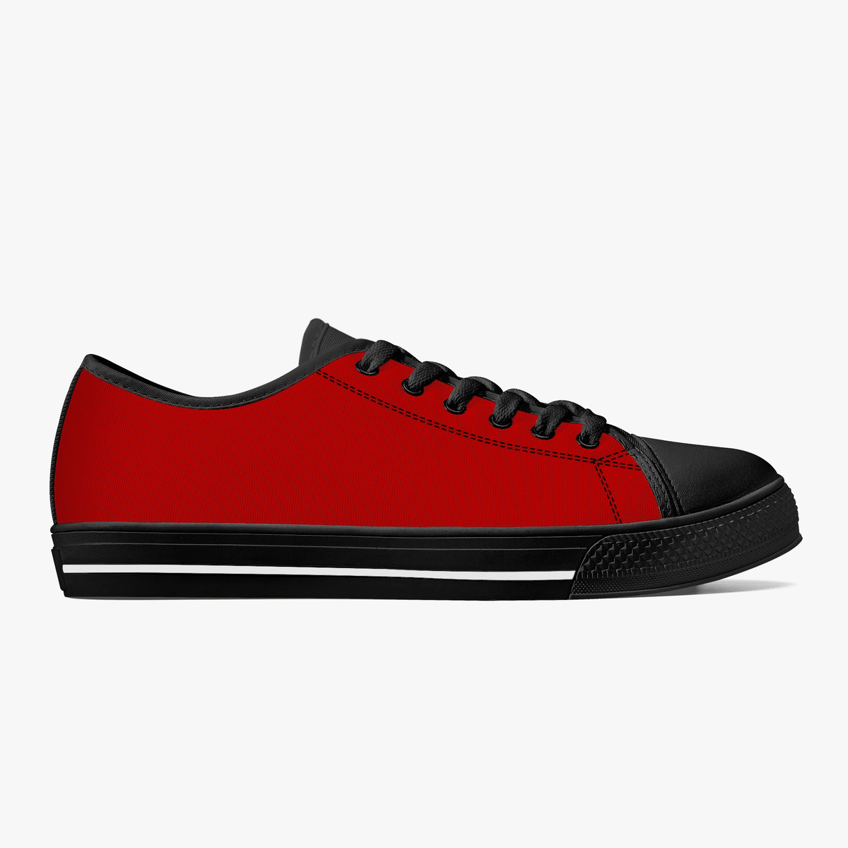 Crake Low Top Red Sneaker with black trim, opposite side view