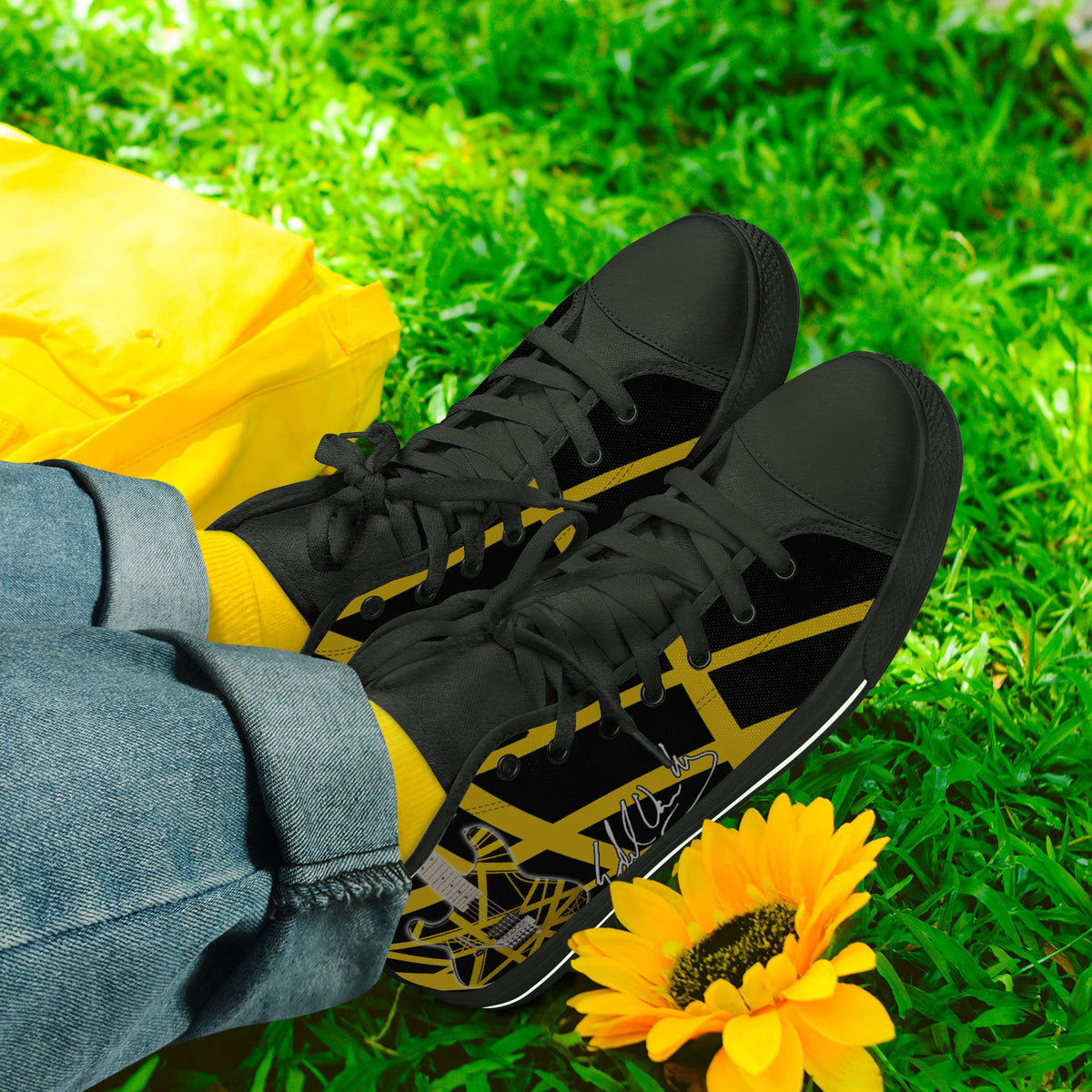 Crake High Top Yellow Guitar laced custom prints canvas shoes