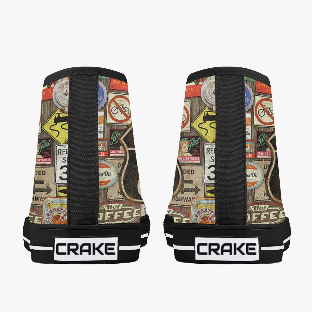 Crake High Top Route 66 laced custom prints canvas shoes