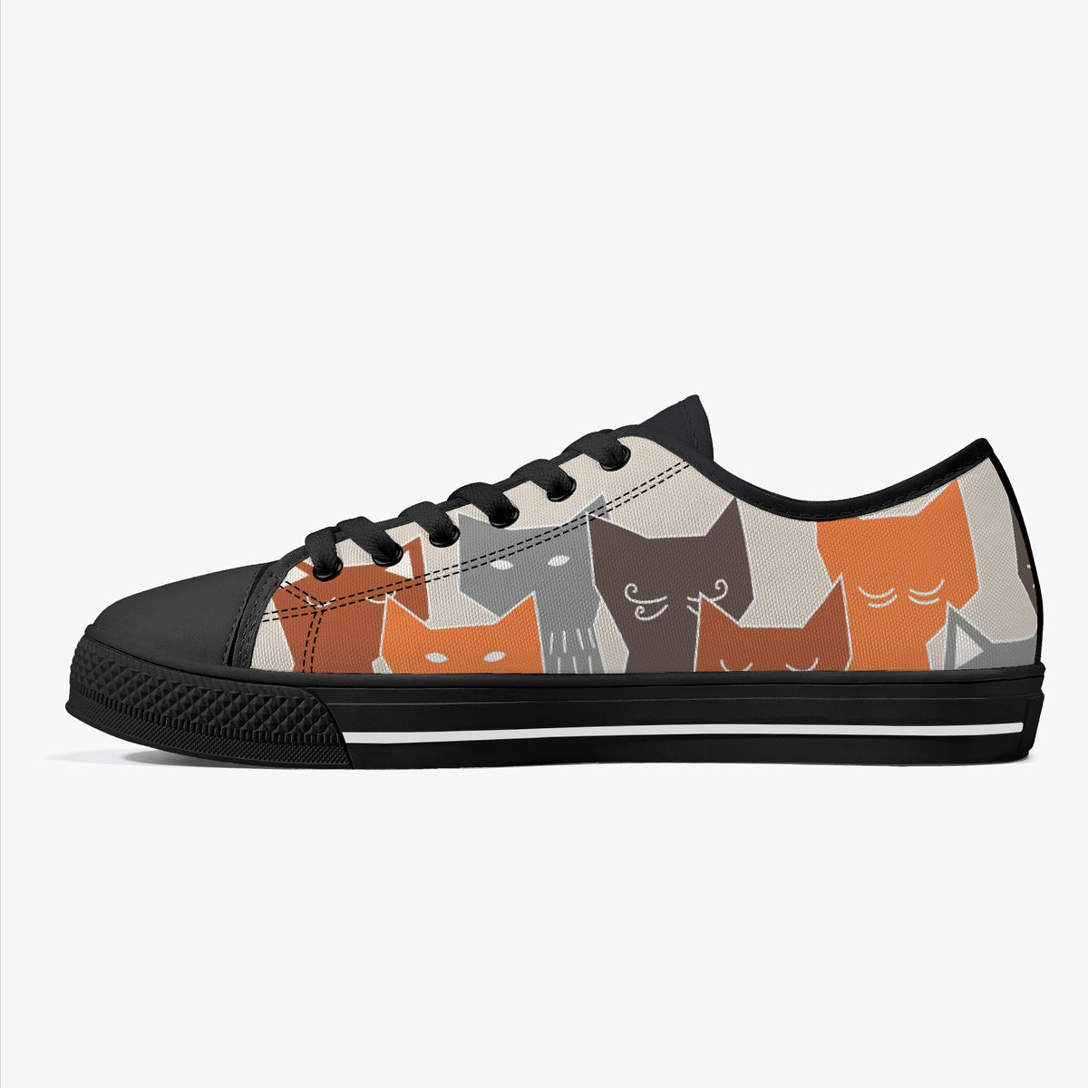 Crake Low Top Polygon Cats laced custom prints canvas shoes