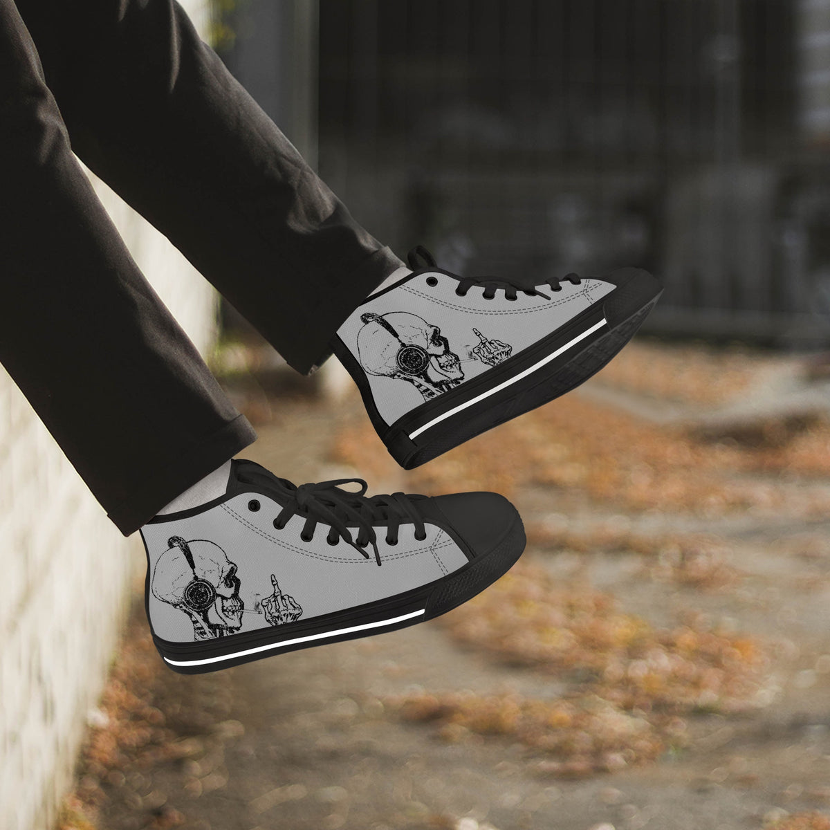 Crake High Top Skulls on headphone laced custom prints canvas shoes