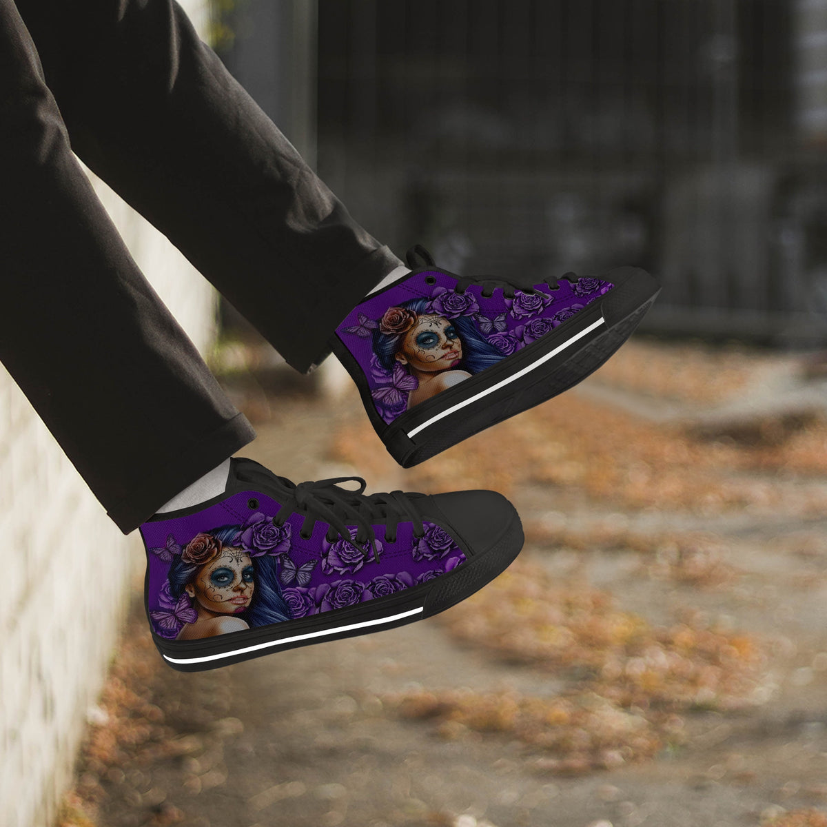 Crake High Top Purple Rose laced custom prints canvas shoes