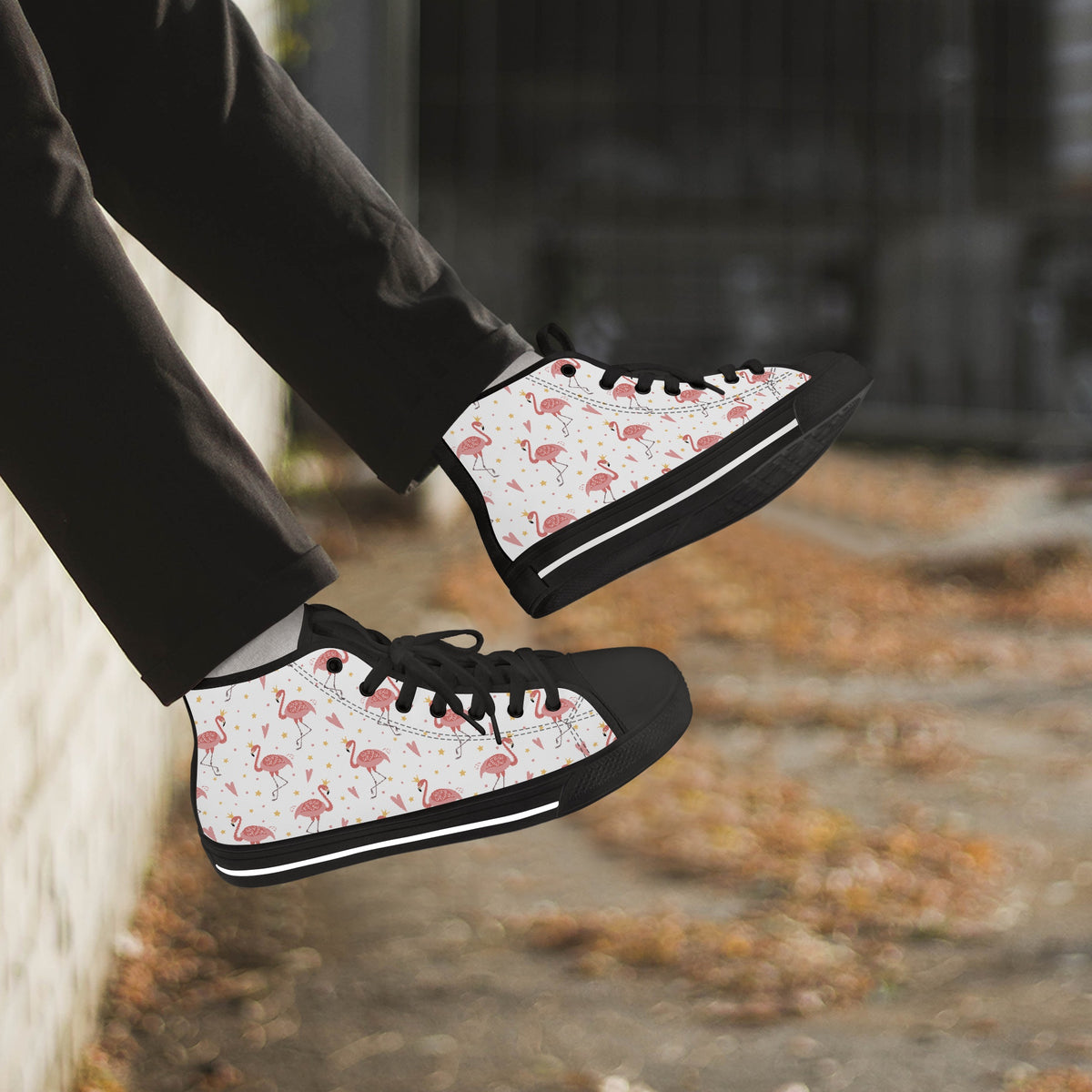Crake High Top Flamingos laced custom prints canvas shoes