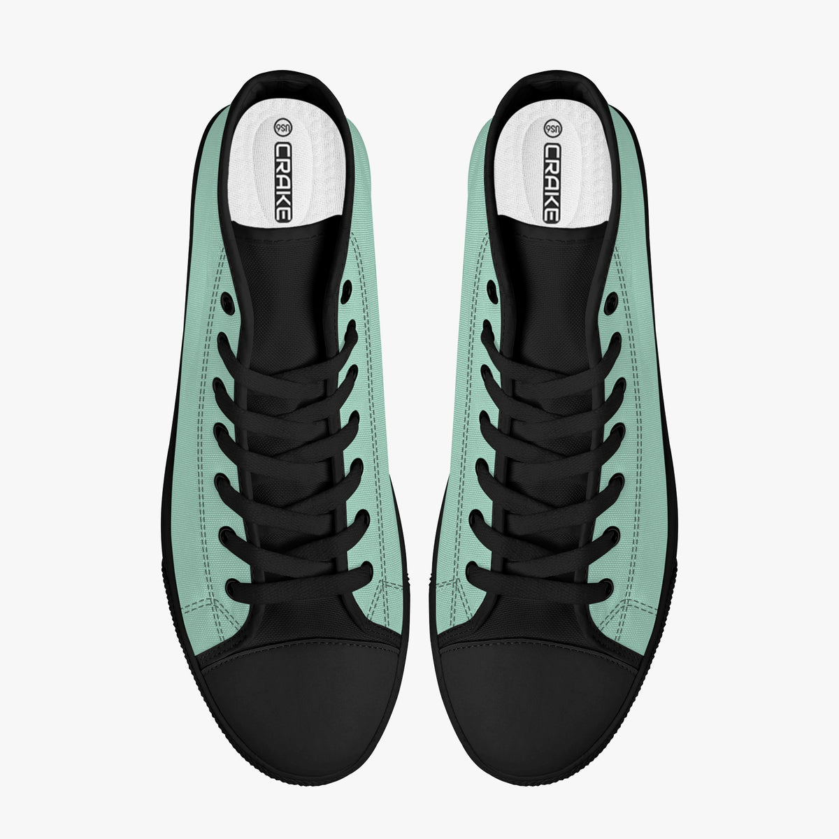 Top view of Crake High Top Mint Sneaker pair with black laces