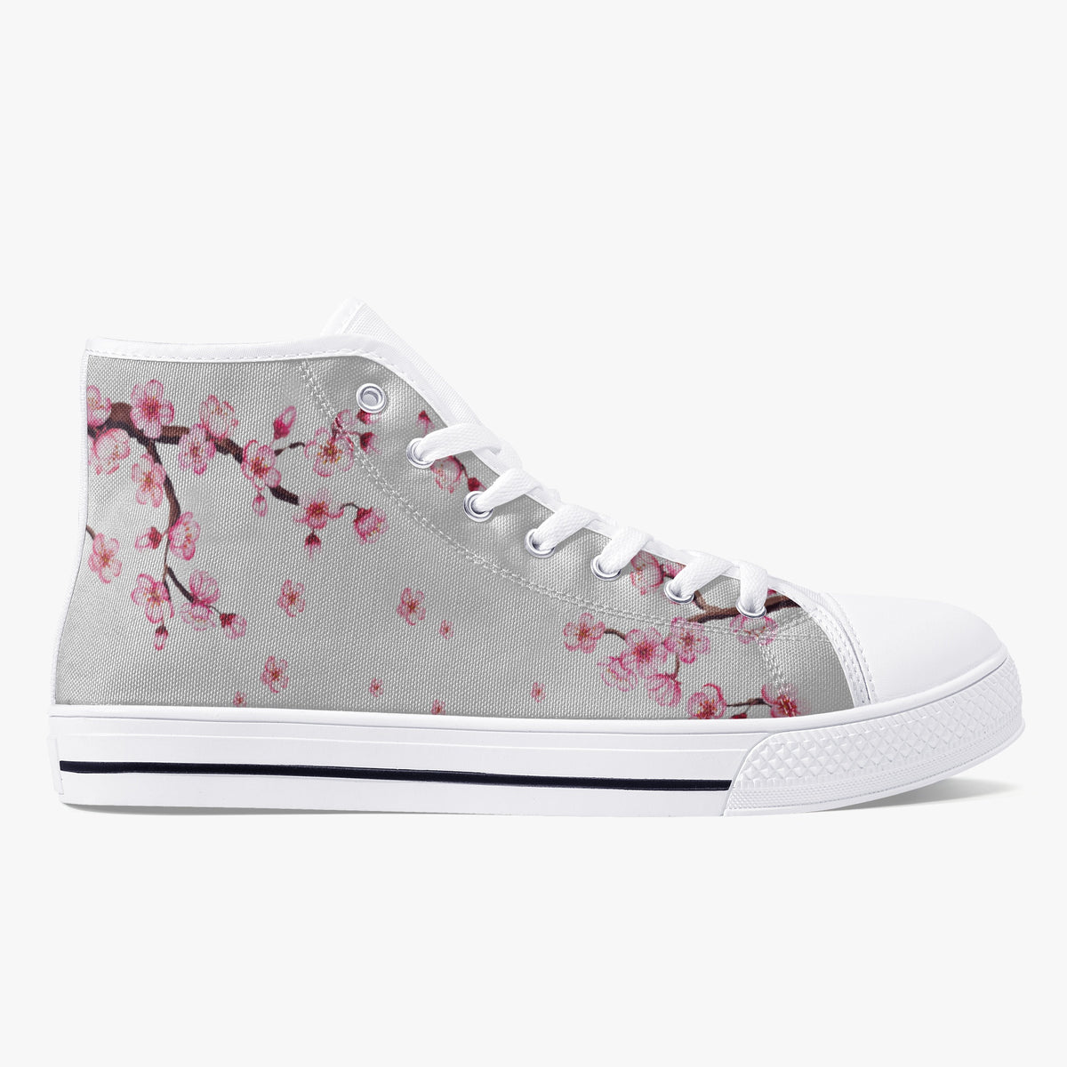 Crake High Top Sakura Tree Grey laced custom prints canvas shoes