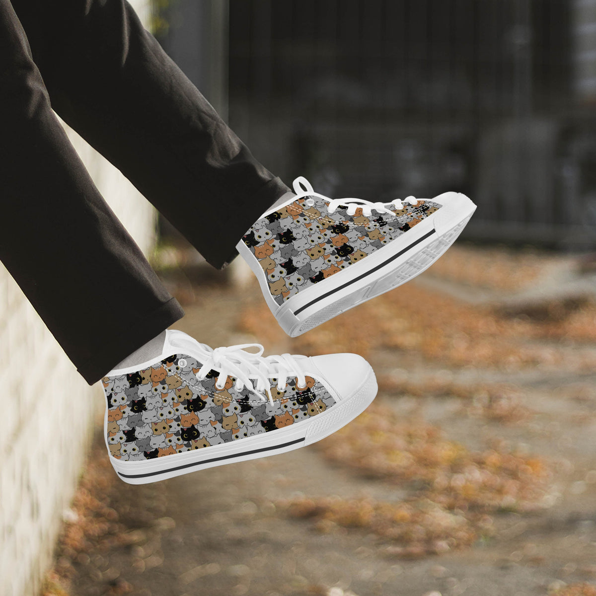 Crake High Top Cats laced custom prints canvas shoes