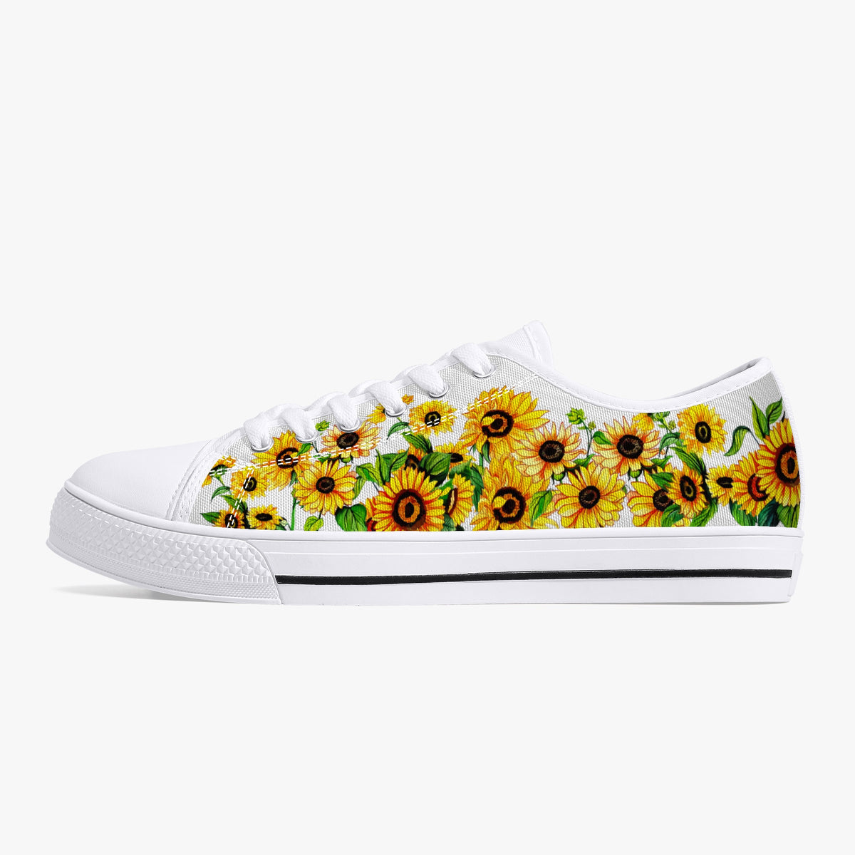 Crake Low Top Sunflowers 2 laced custom prints canvas shoes