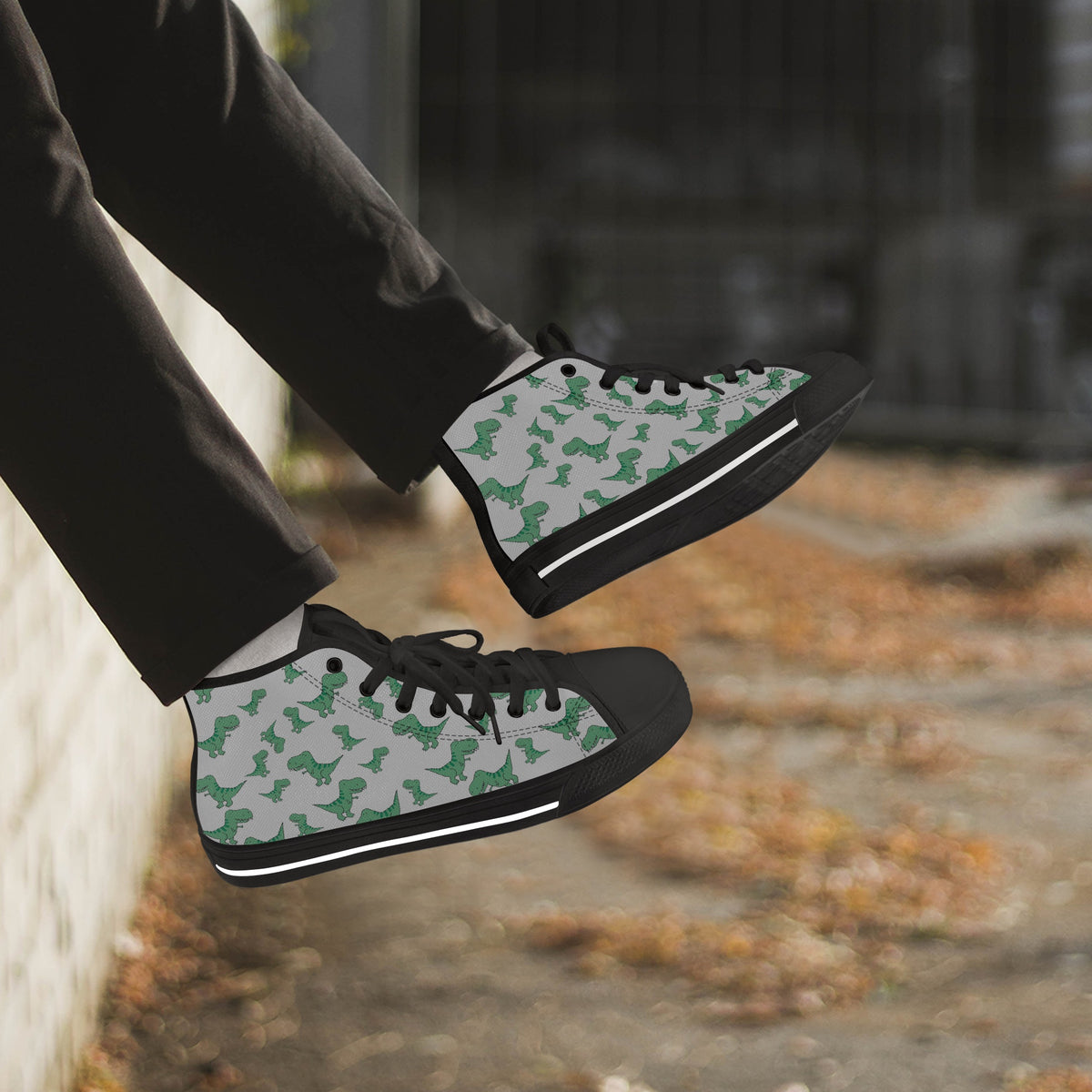 Crake High Top Green Dinosaurs laced custom prints canvas shoes