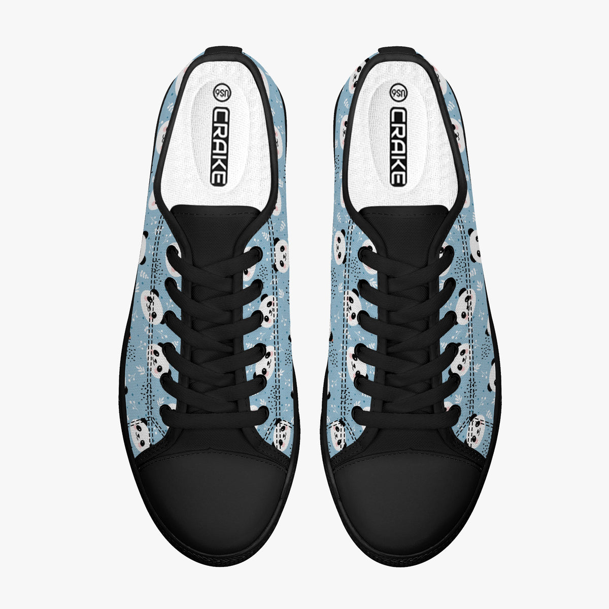 Crake Low Top Panda 2 laced custom prints canvas shoes