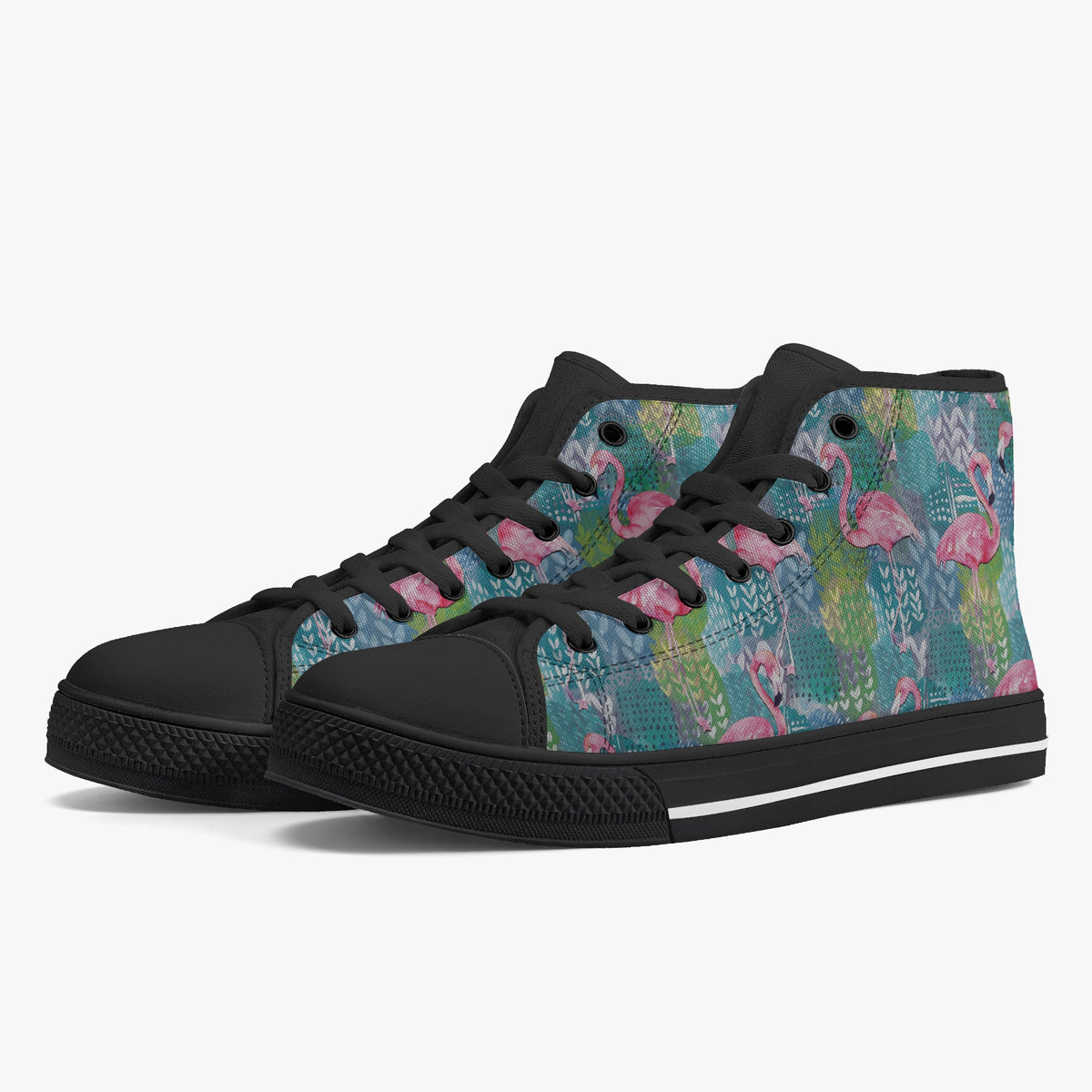 Crake High Top Flamingos 2 laced custom prints canvas shoes