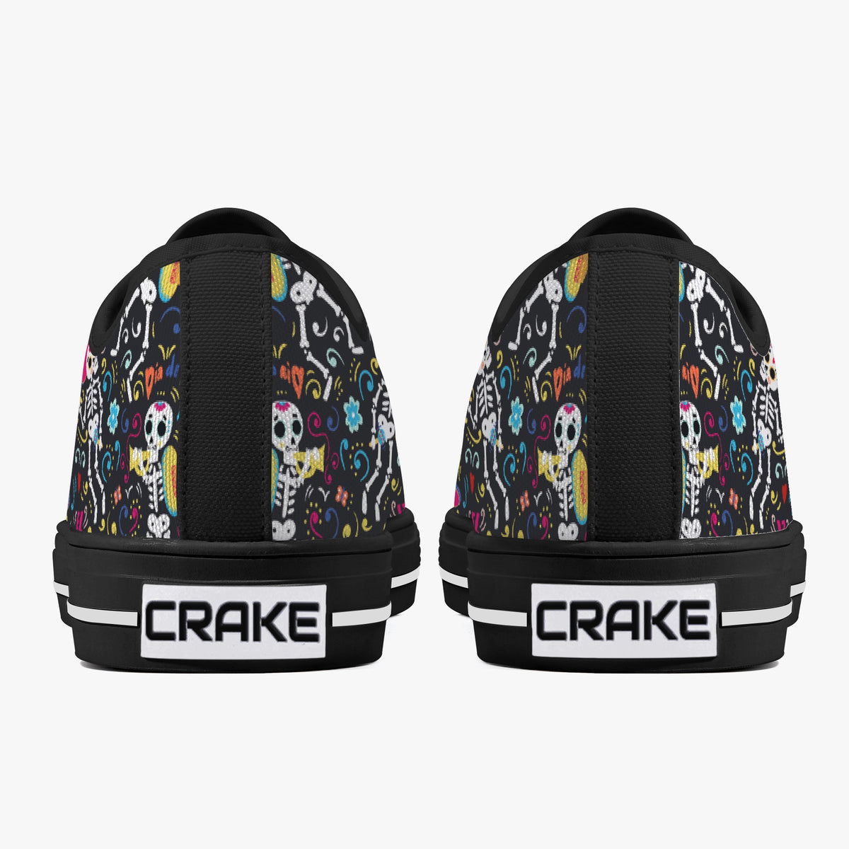 Crake Low Top Fancy Skeletons laced custom prints canvas shoes