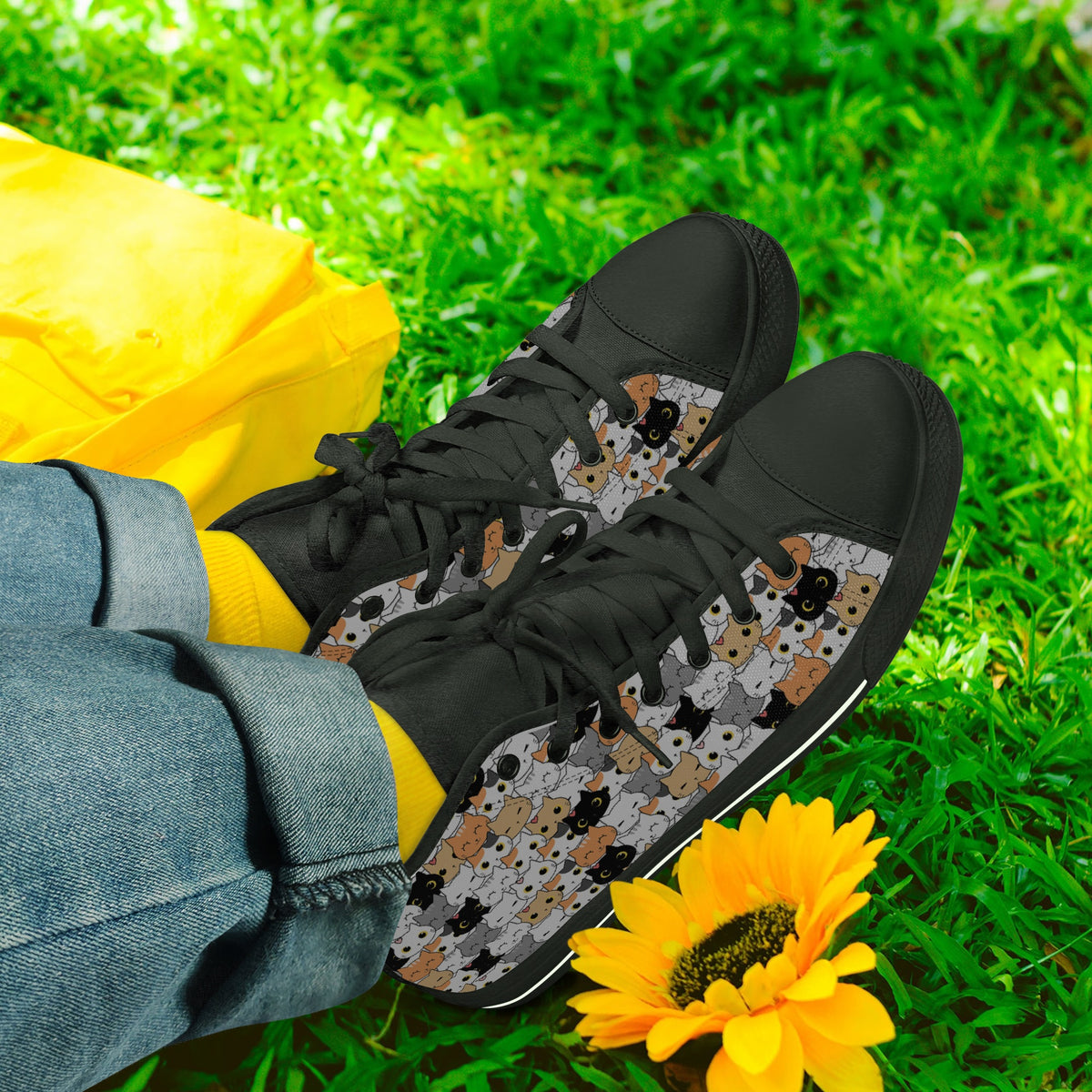Crake High Top Cats laced custom prints canvas shoes