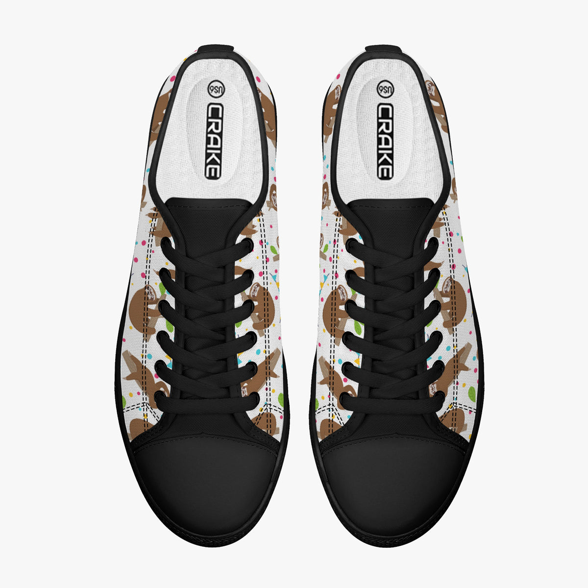 Crake Low Top Sloths laced custom prints canvas shoes