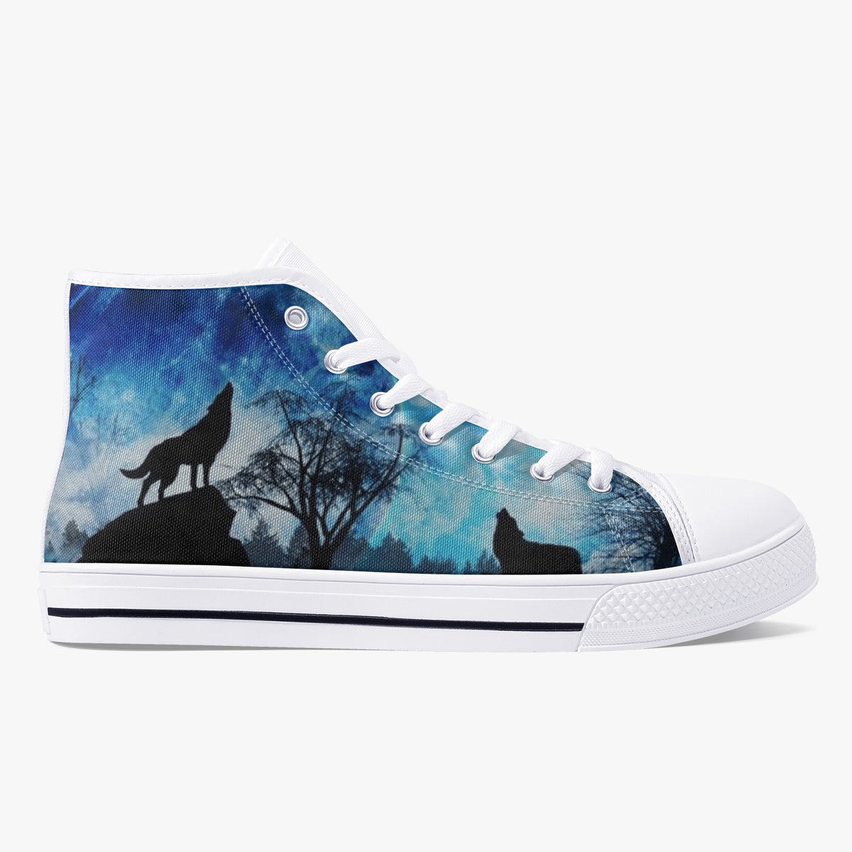 Crake High Top Night Wolves laced custom prints canvas shoes