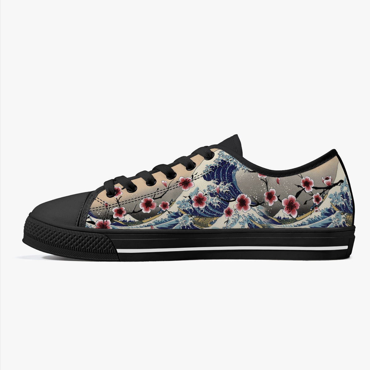 Crake Low Top Sakura Waves laced custom prints canvas shoes