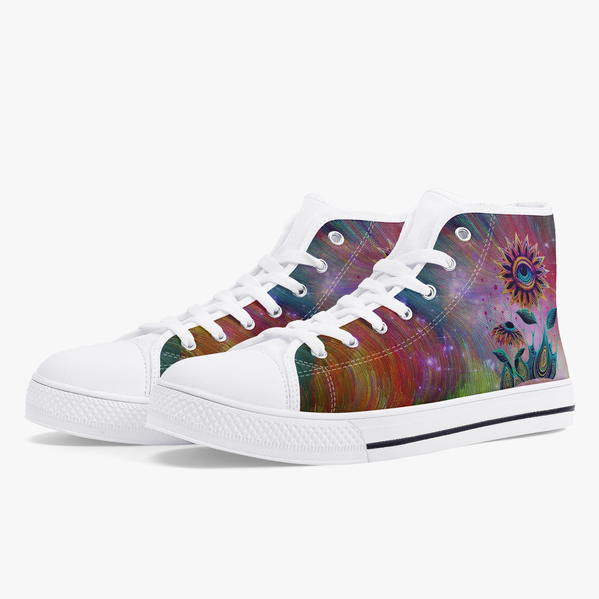 Crake High Top Single Eyed Sunflower laced custom prints canvas shoes