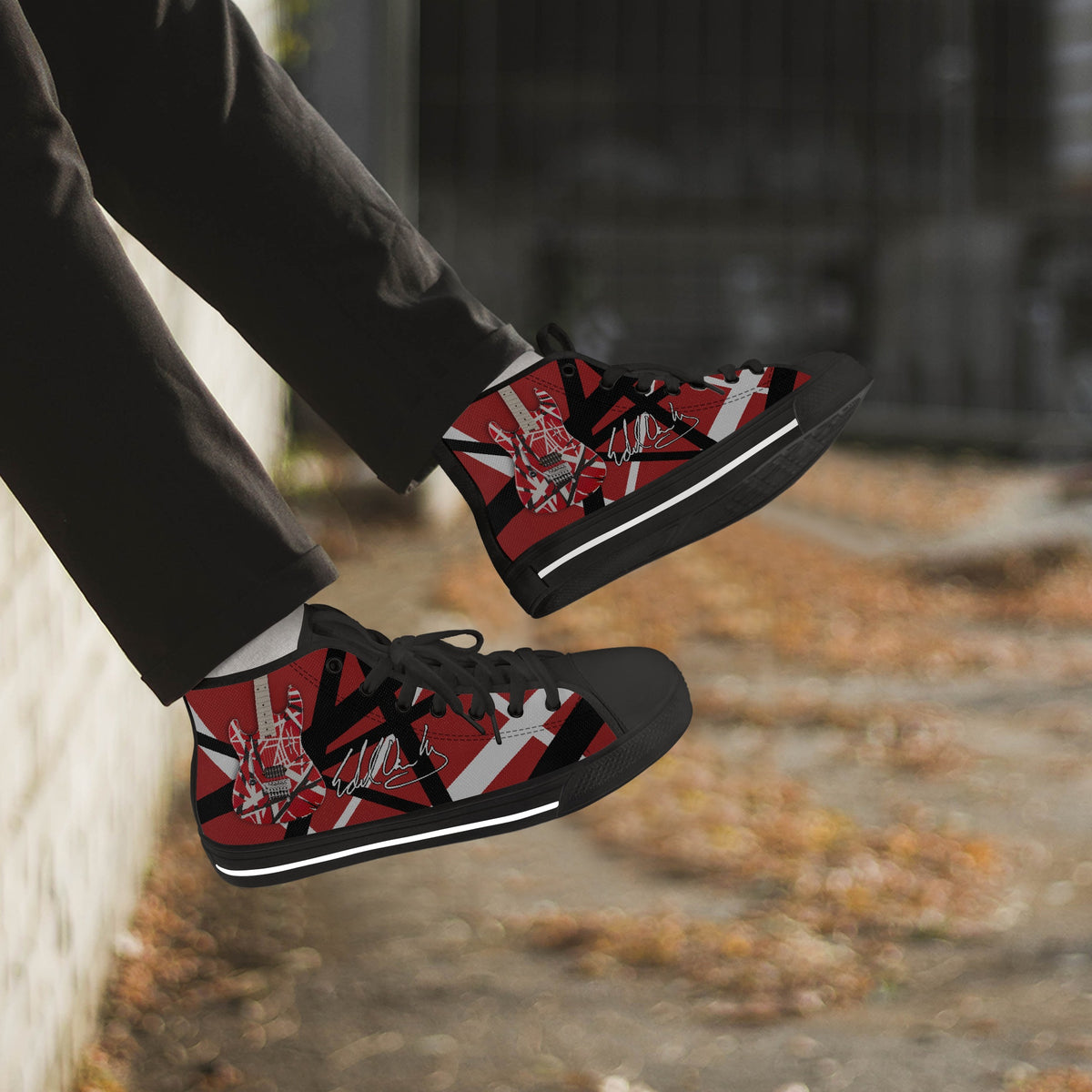 Crake High Top Red Guitar laced custom prints canvas shoes