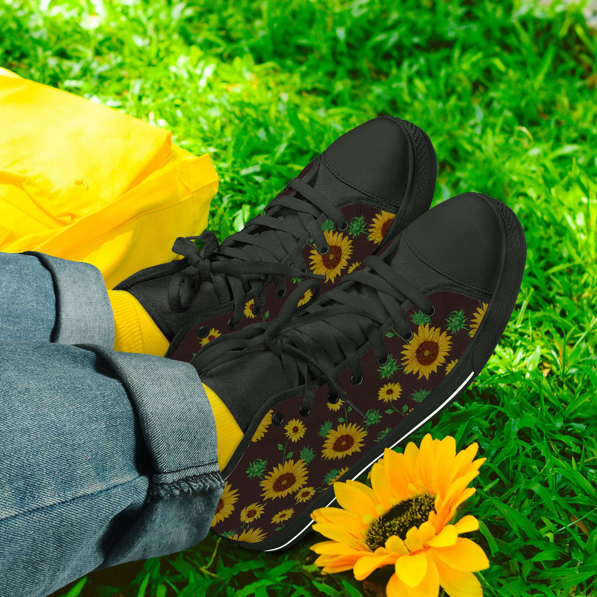 Crake High Top Sunflowers laced custom prints canvas shoes
