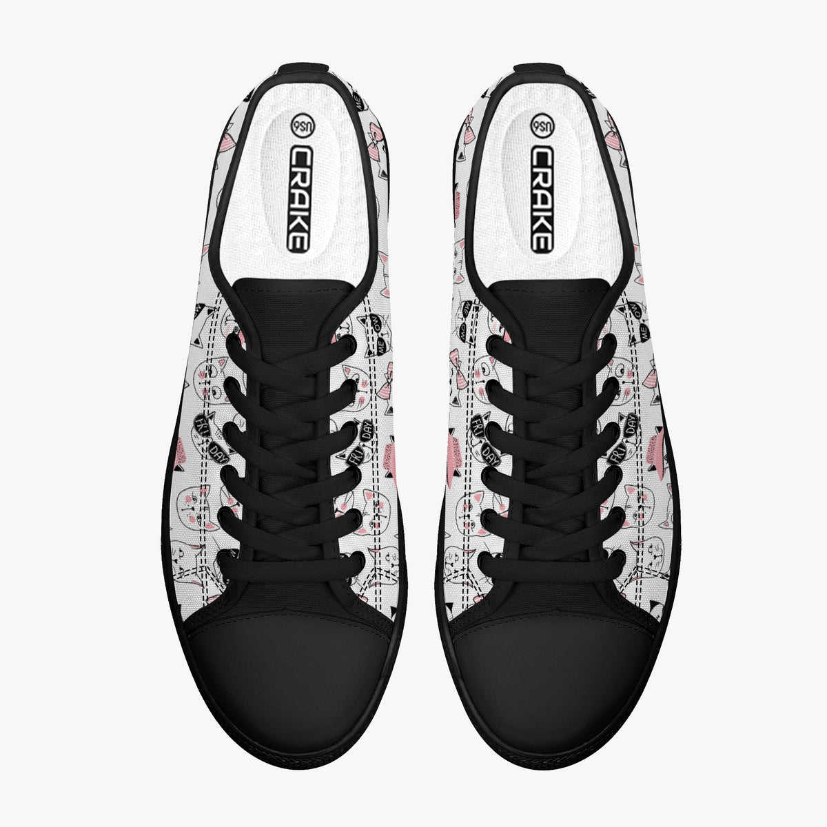 Crake Low Top Smiley Cats laced custom prints canvas shoes