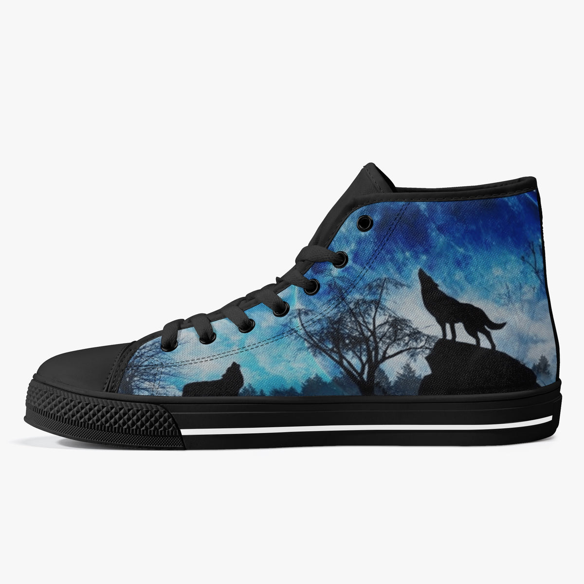 Crake High Top Night Wolves laced custom prints canvas shoes
