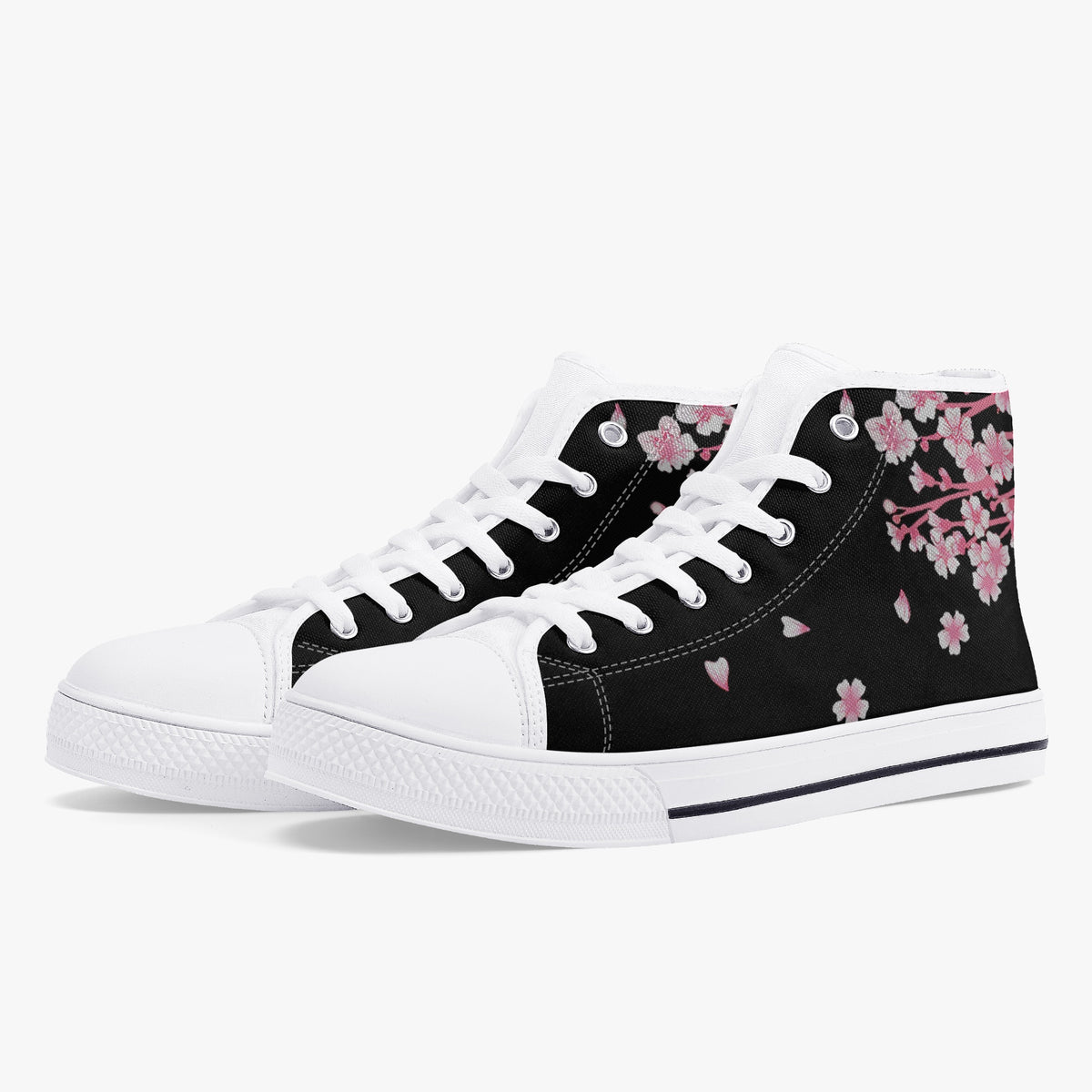 Crake High Top Sakura Black Tree laced custom prints canvas shoes
