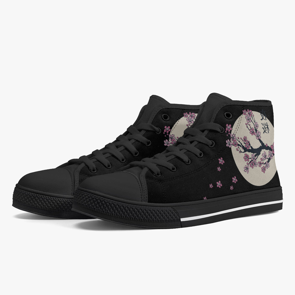 Crake High Top Moon Sakura laced custom prints canvas shoes