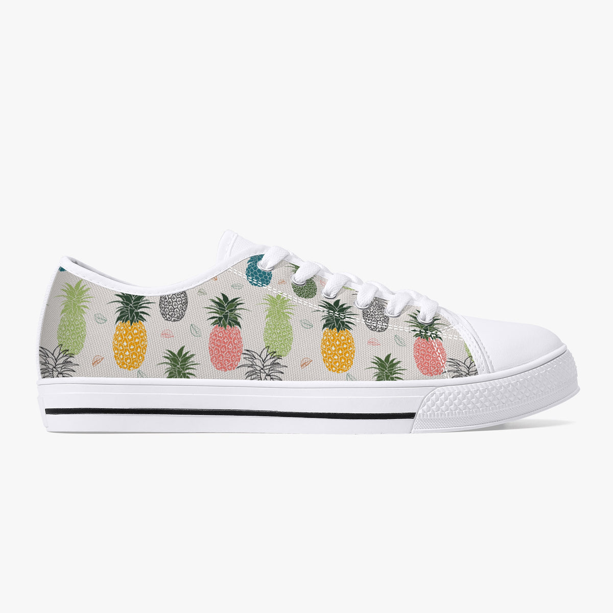 Crake Low Top Fancy Pineapples laced custom prints canvas shoes