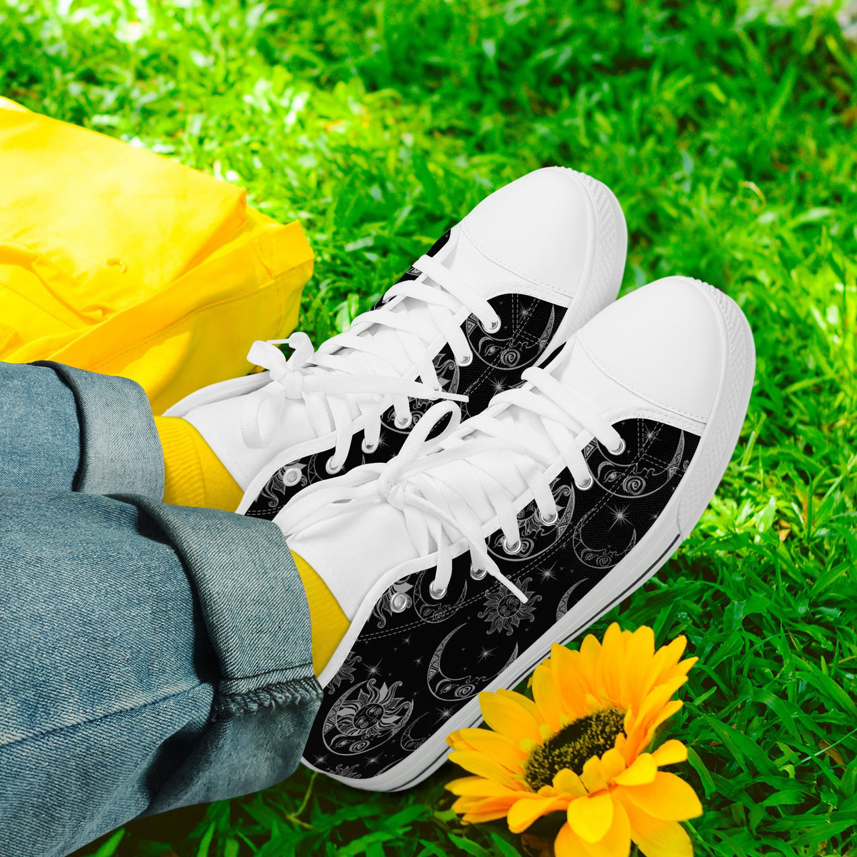 Crake High Top Sun and Moon laced custom prints canvas shoes