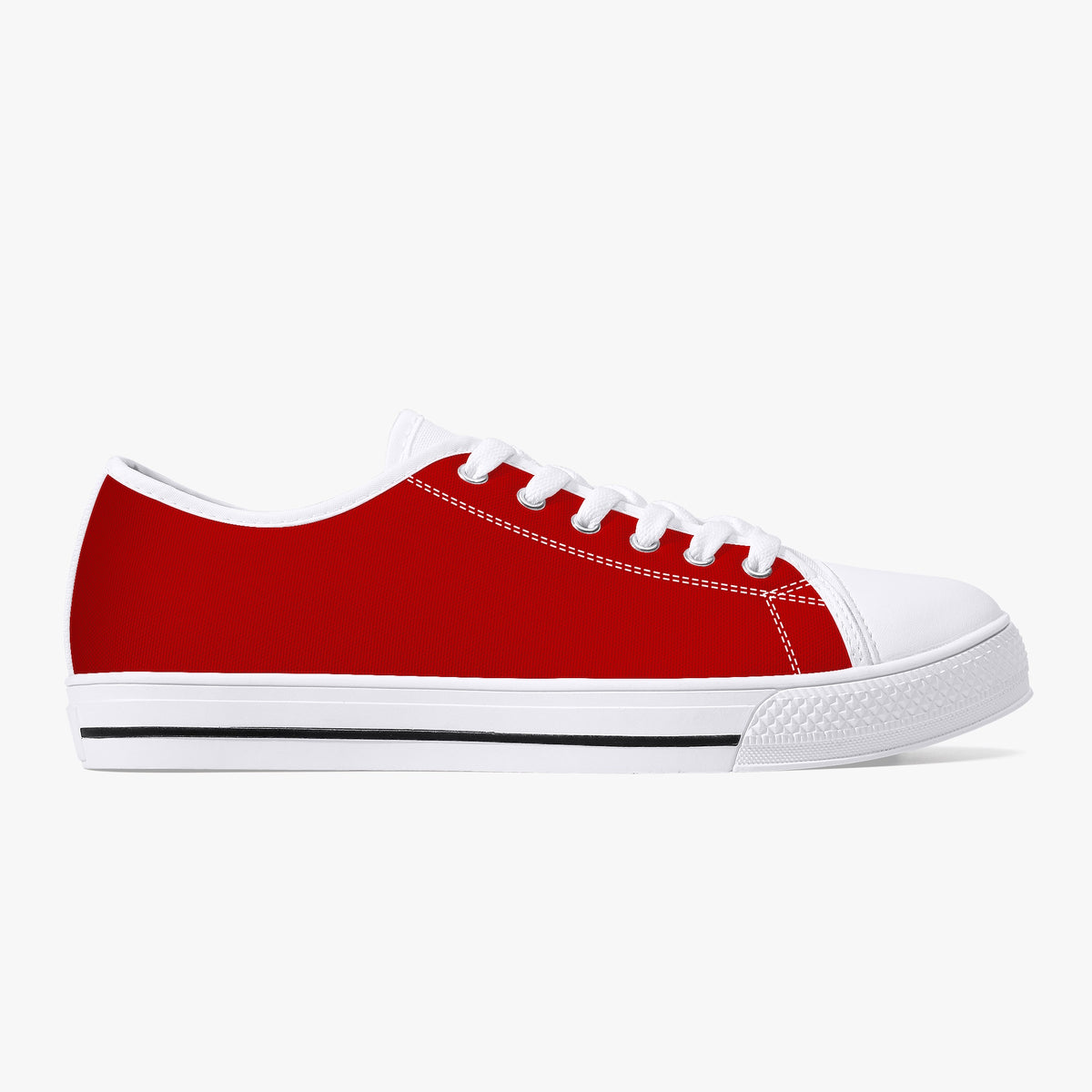 Crake Low Top Red Sneaker with white trim, opposite side view
