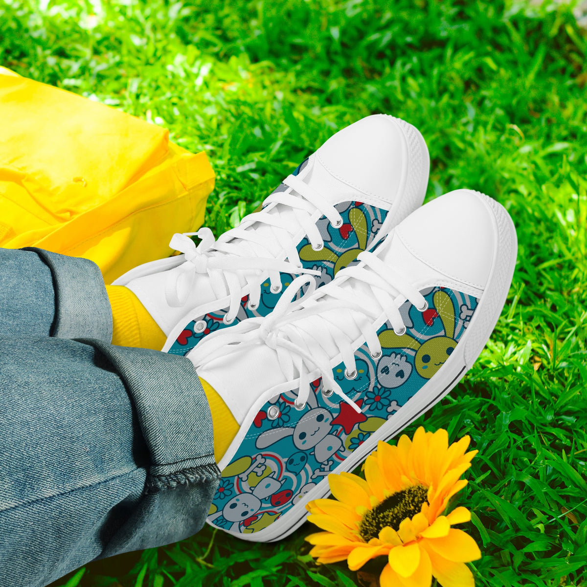 Crake High Top The Rabbits laced custom prints canvas shoes