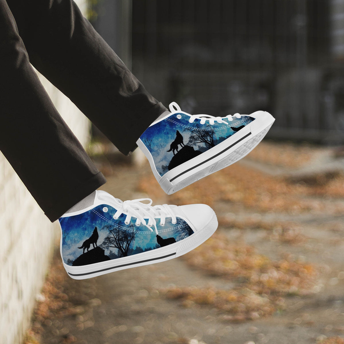 Crake High Top Night Wolves laced custom prints canvas shoes