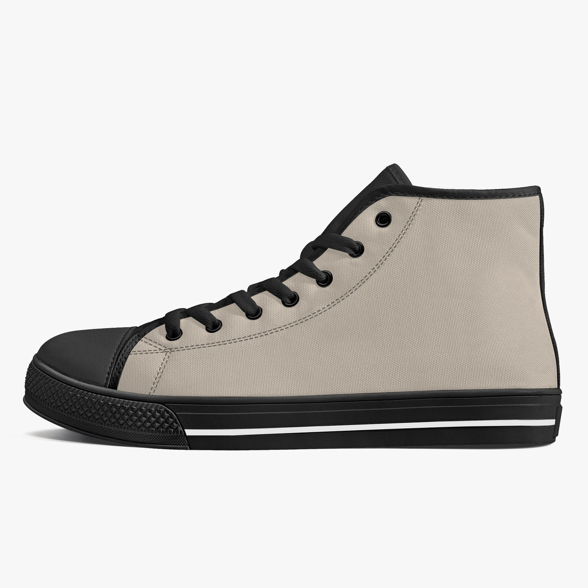Crake High Top Mushroom Grey Sneaker with black toe cap and sole, side view