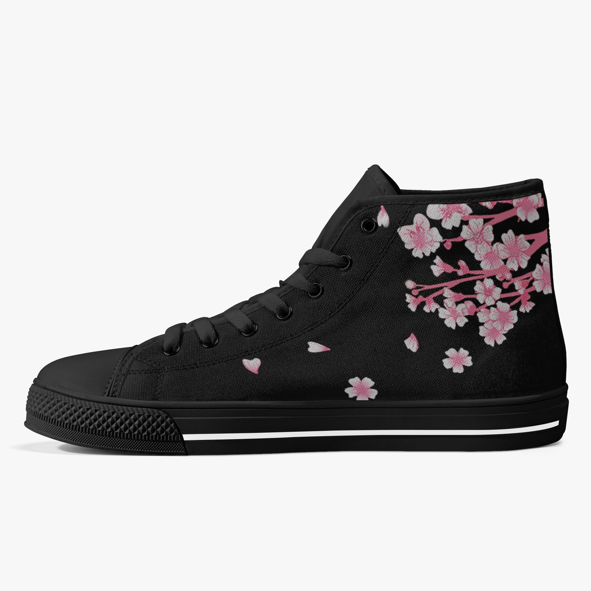 Crake High Top Sakura Black Tree laced custom prints canvas shoes