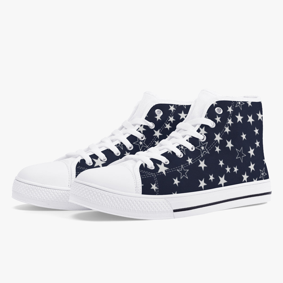 Crake High Top White Stars laced custom prints canvas shoes