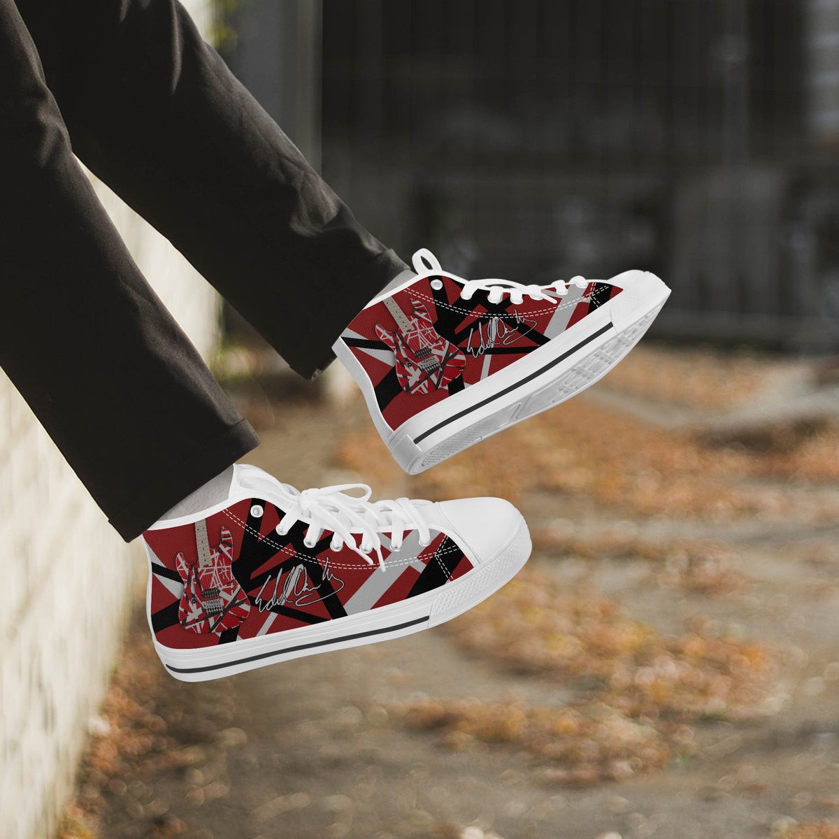Crake High Top Red Guitar laced custom prints canvas shoes