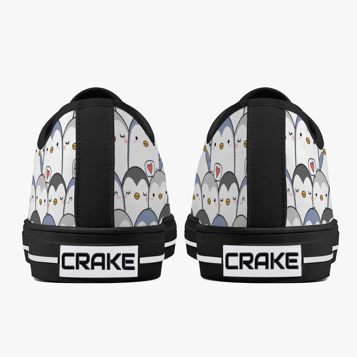 Crake Low Top Hello Penguins laced custom prints canvas shoes