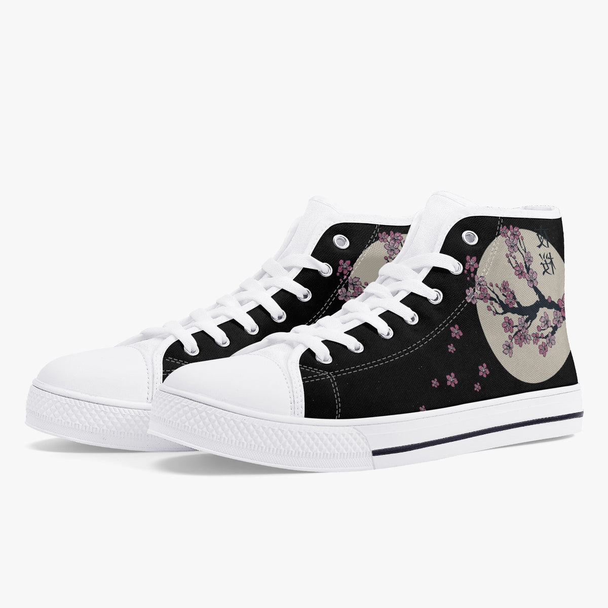 Crake High Top Moon Sakura laced custom prints canvas shoes