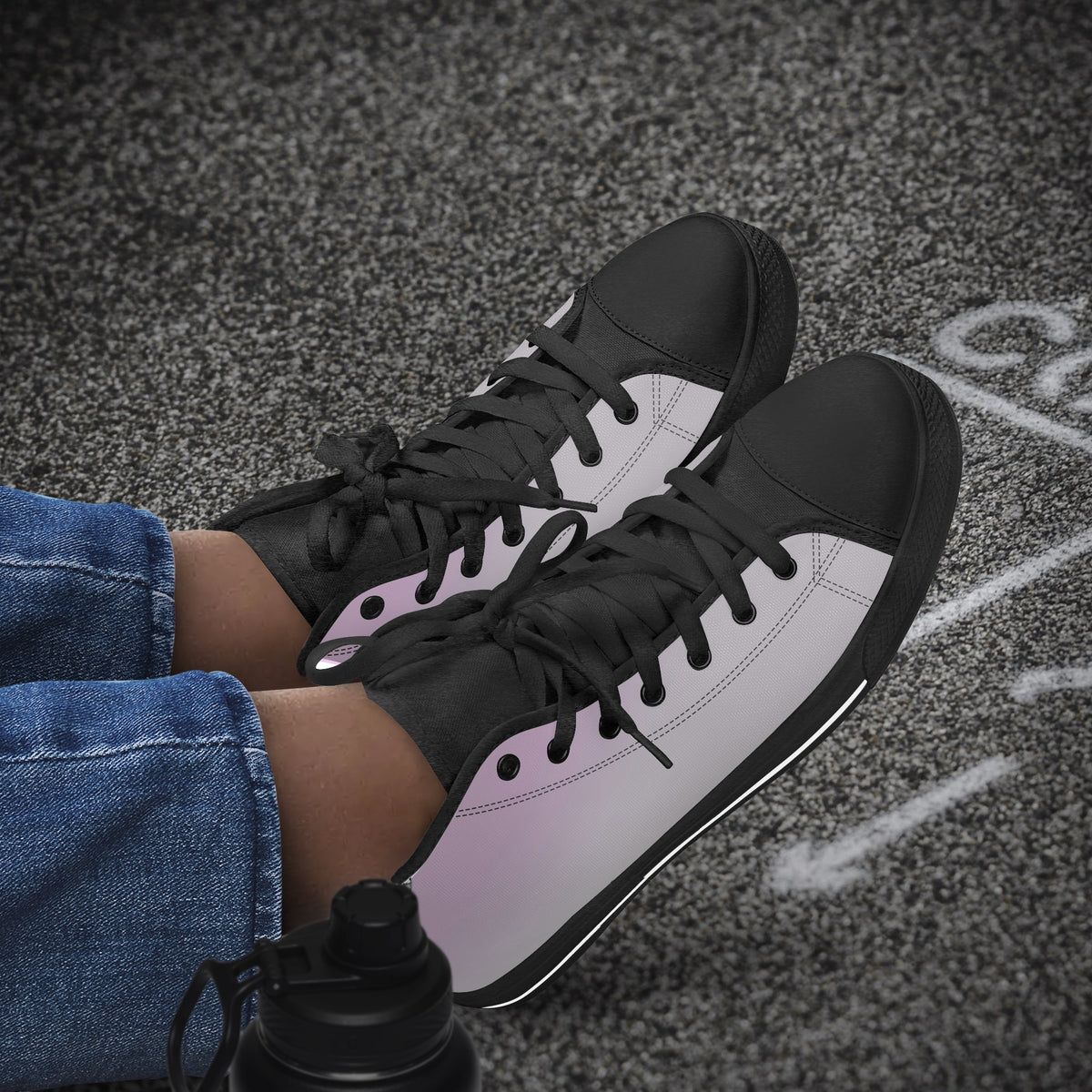 Crake High Top Light Purple Sneaker with black trim worn with jeans outdoors