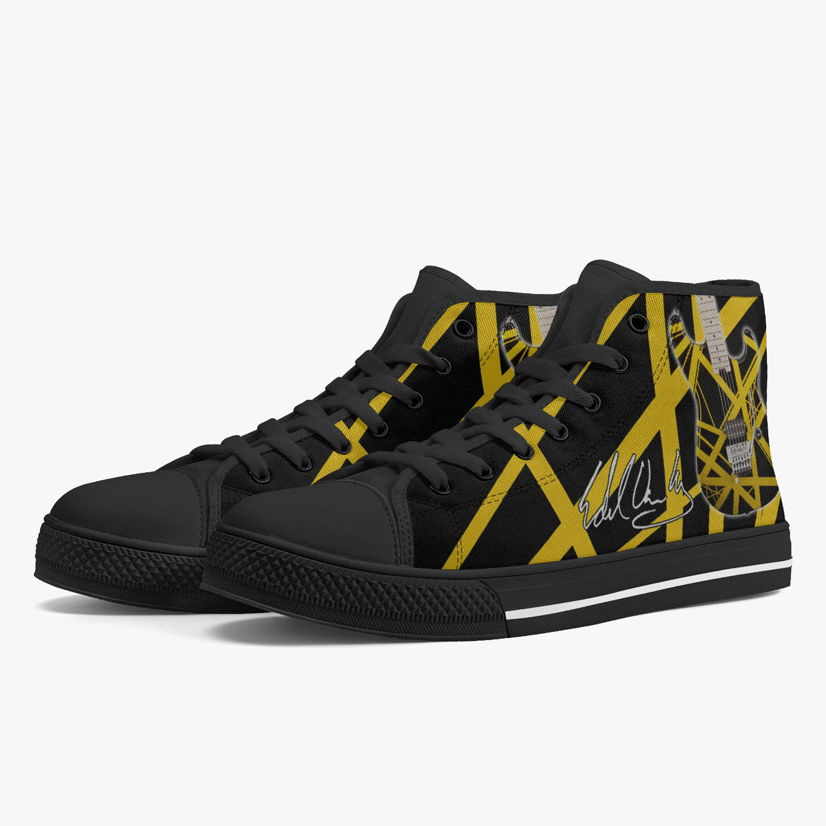 Crake High Top Yellow Guitar laced custom prints canvas shoes
