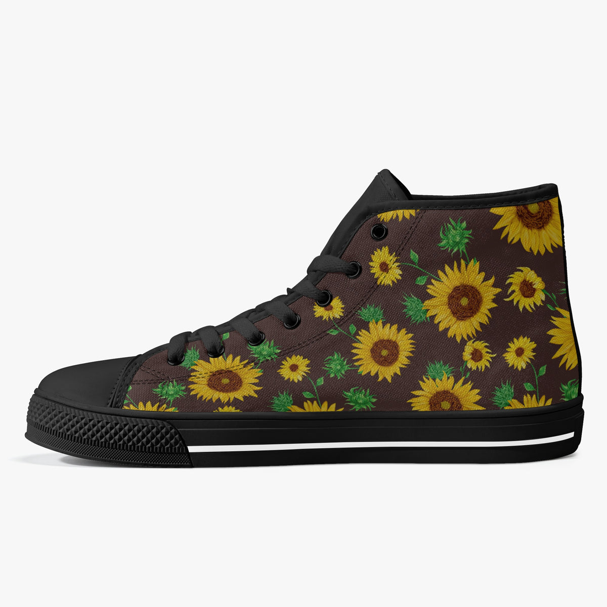 Crake High Top Sunflowers laced custom prints canvas shoes