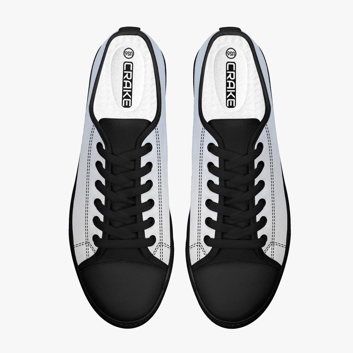 Top view of Crake Low Top Silver pair with black laces