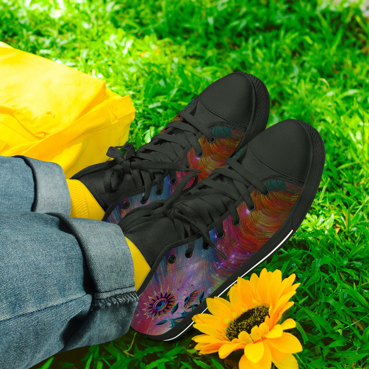 Crake High Top Single Eyed Sunflower laced custom prints canvas shoes