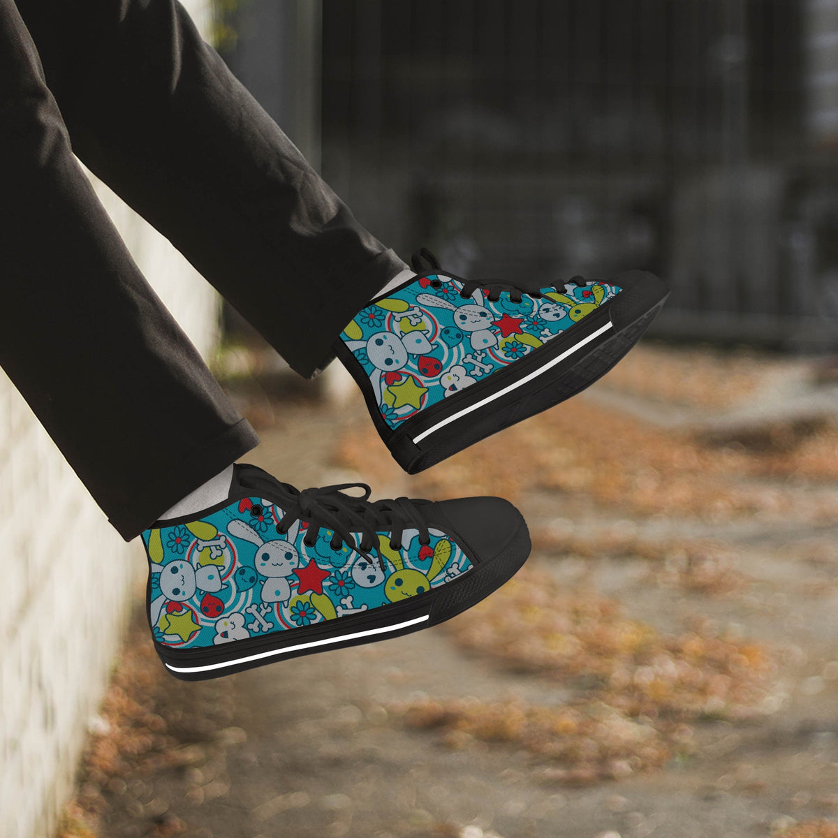 Crake High Top The Rabbits laced custom prints canvas shoes