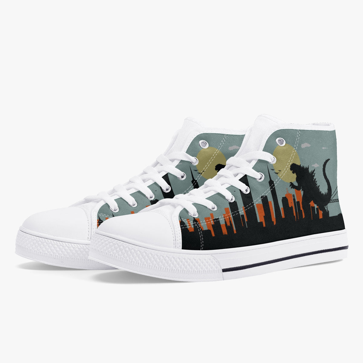 Crake High Top Godzilla laced custom prints canvas shoes