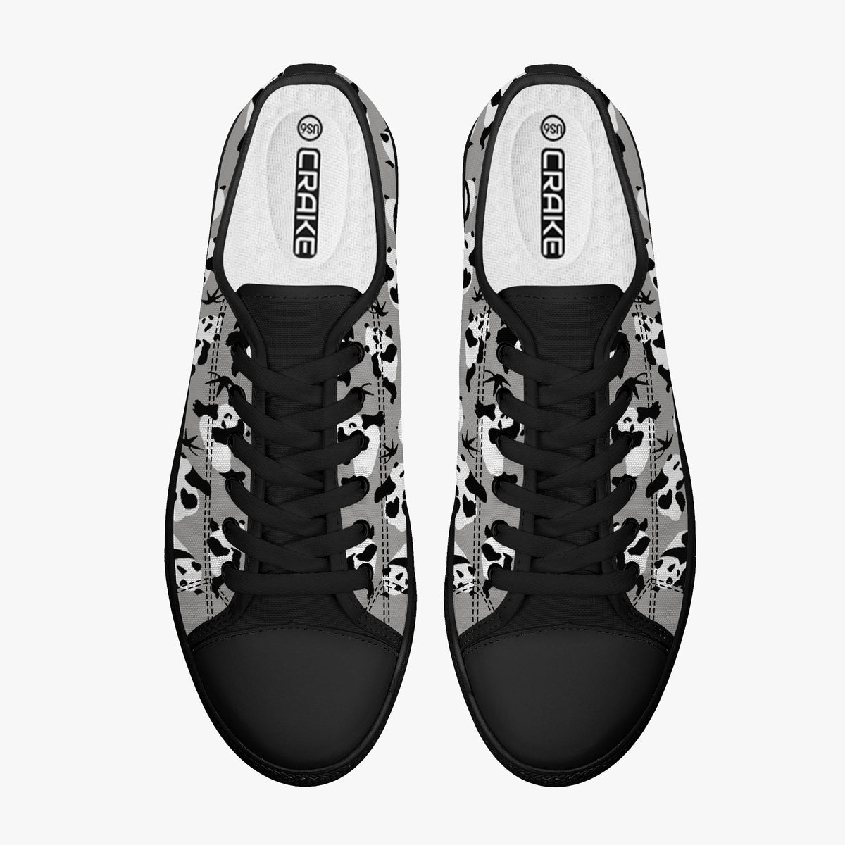 Crake Low Top Grey Panda laced custom prints canvas shoes
