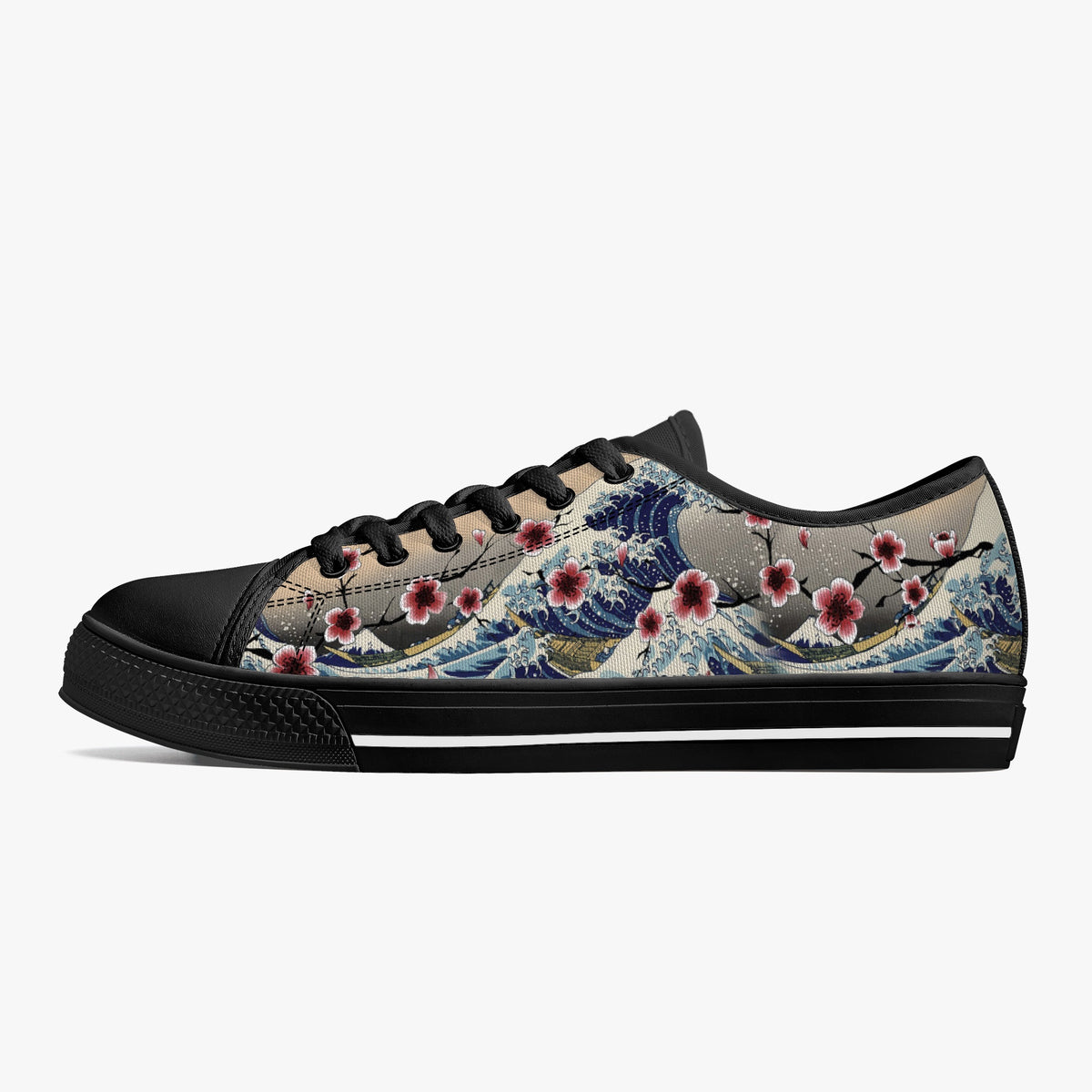 Crake Low Top Sakura Waves laced custom prints canvas shoes