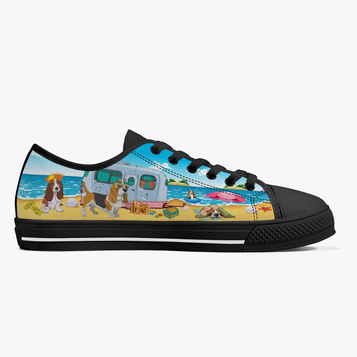 Crake Low Top Beach Dogs laced custom prints canvas shoes
