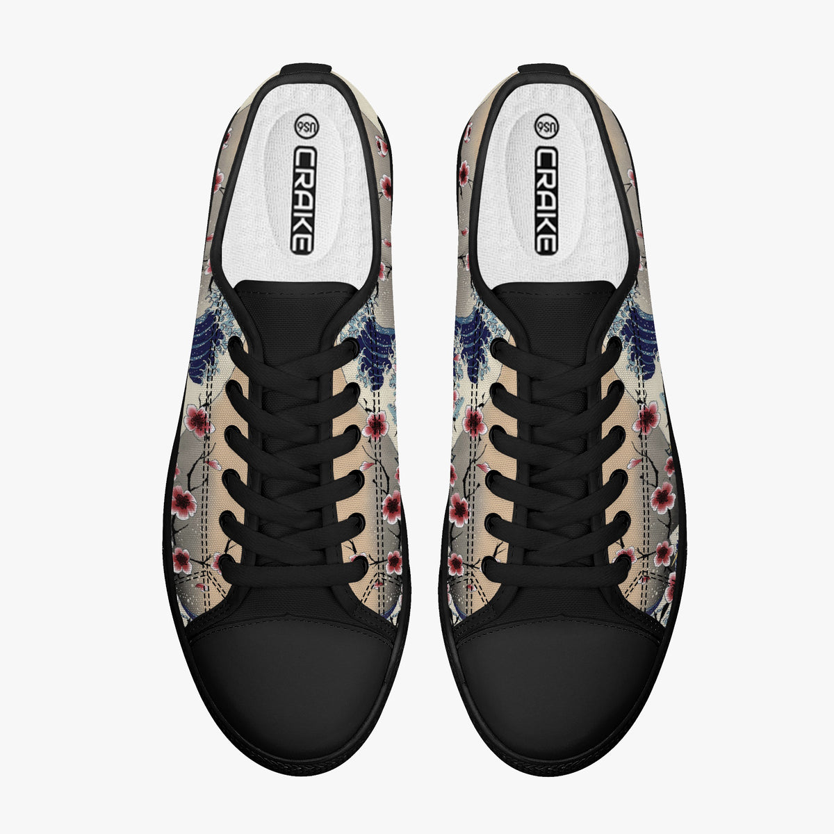 Crake Low Top Sakura Waves laced custom prints canvas shoes